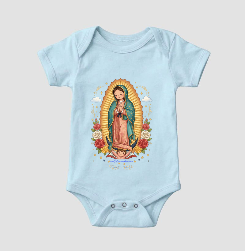 Nossa Senhora de Guadalupe Floral - Rosa e Dourado