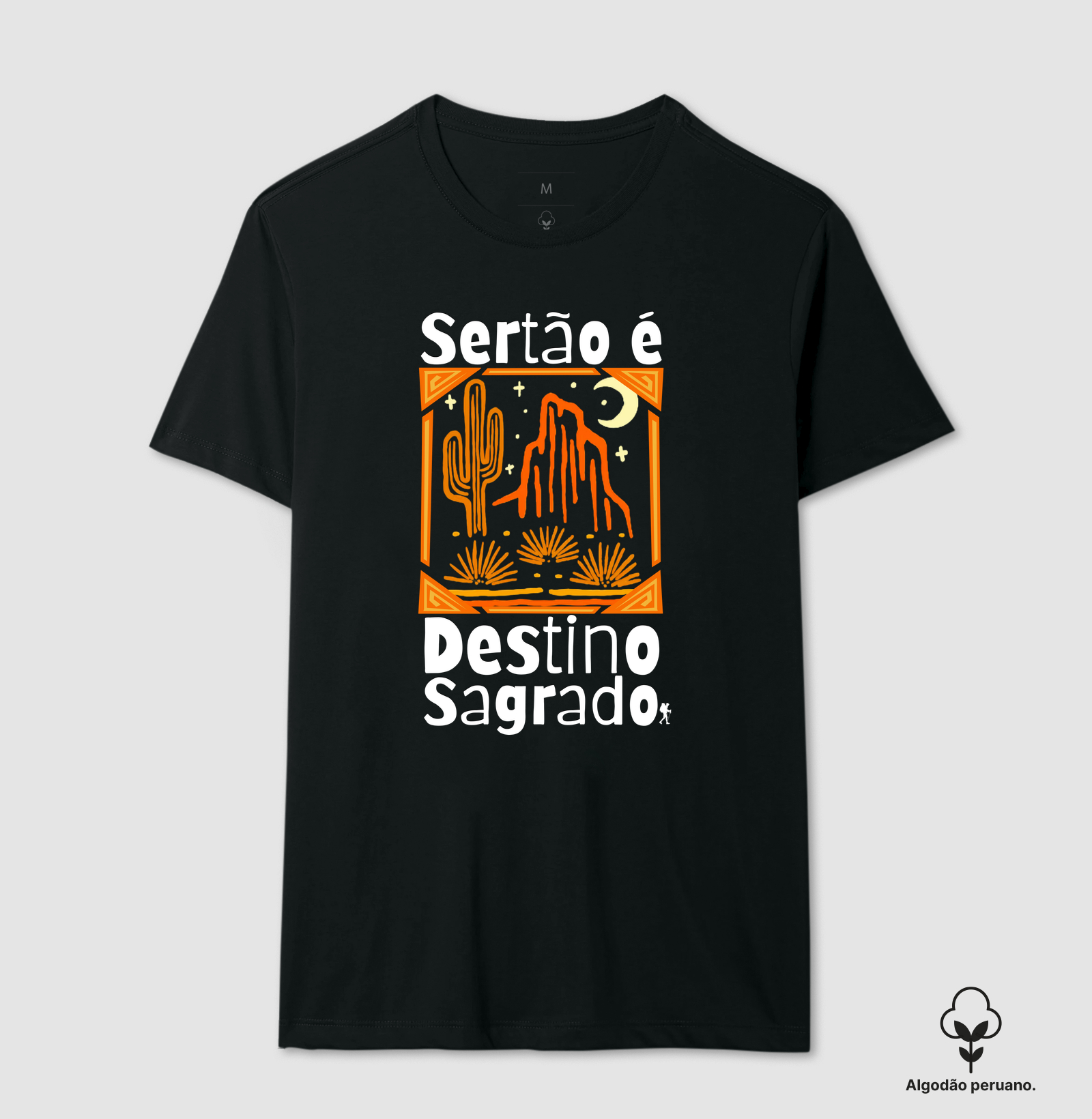 Camiseta Sertao e Destino Sagrado | Mandacaru Pedra Ilustrada Nordeste | Colecao Terra Arretada