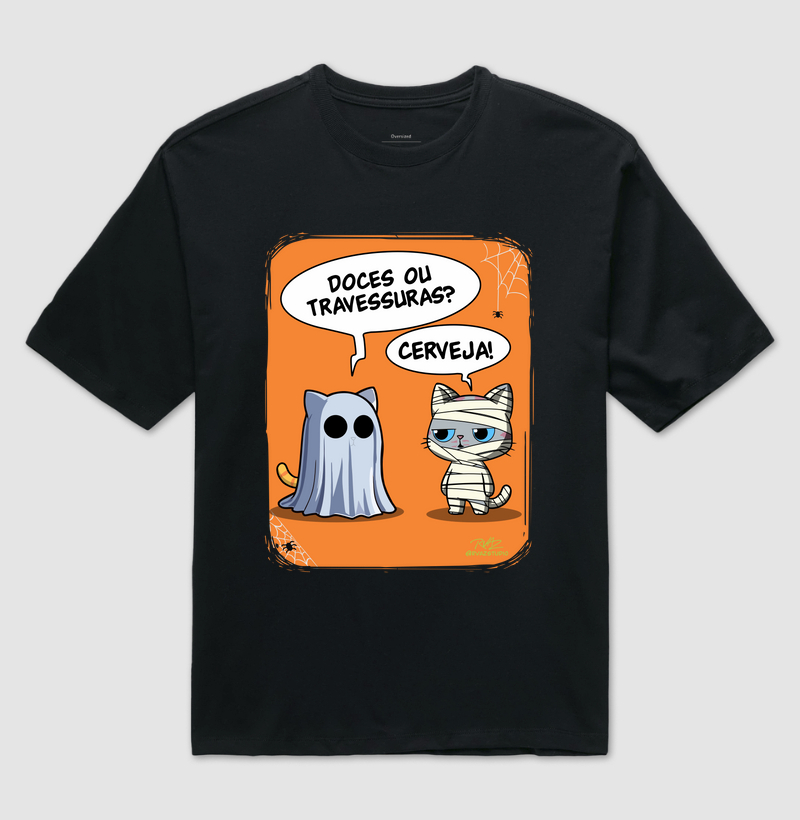 Camiseta Gato Sincero Halloween - Camiseta Oversized