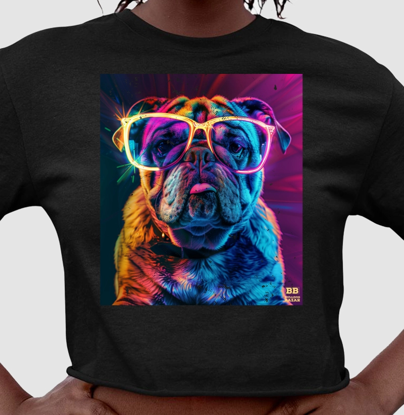 Camiseta Cropped Bulldog Ingles "Oculos Neon 2"