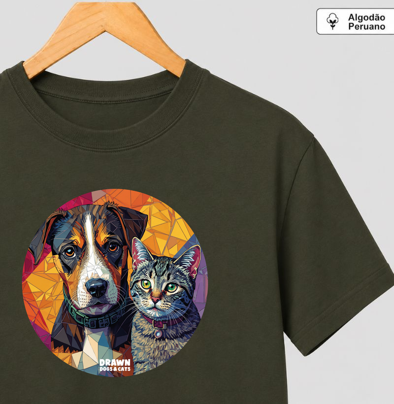 Cachorro e gato mosaico em círculo
