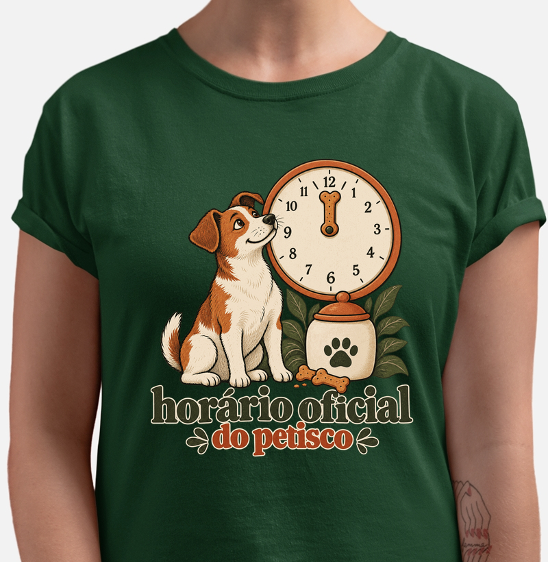 Camiseta Cachorro Petisco "horário oficial do petisco" | Pelo & Pano