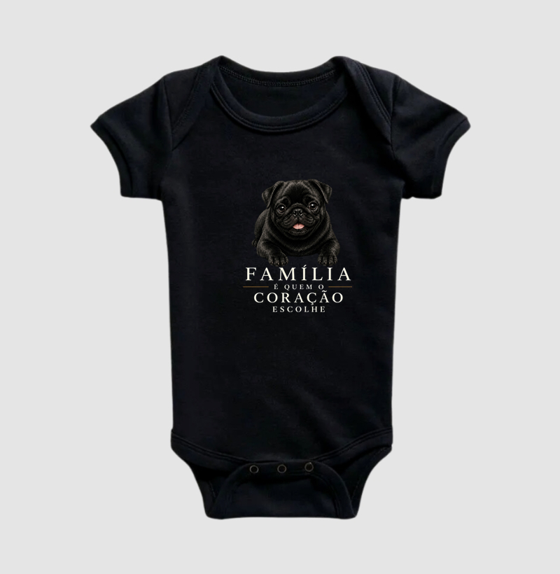 Pug Preto - Família - Body Infantil