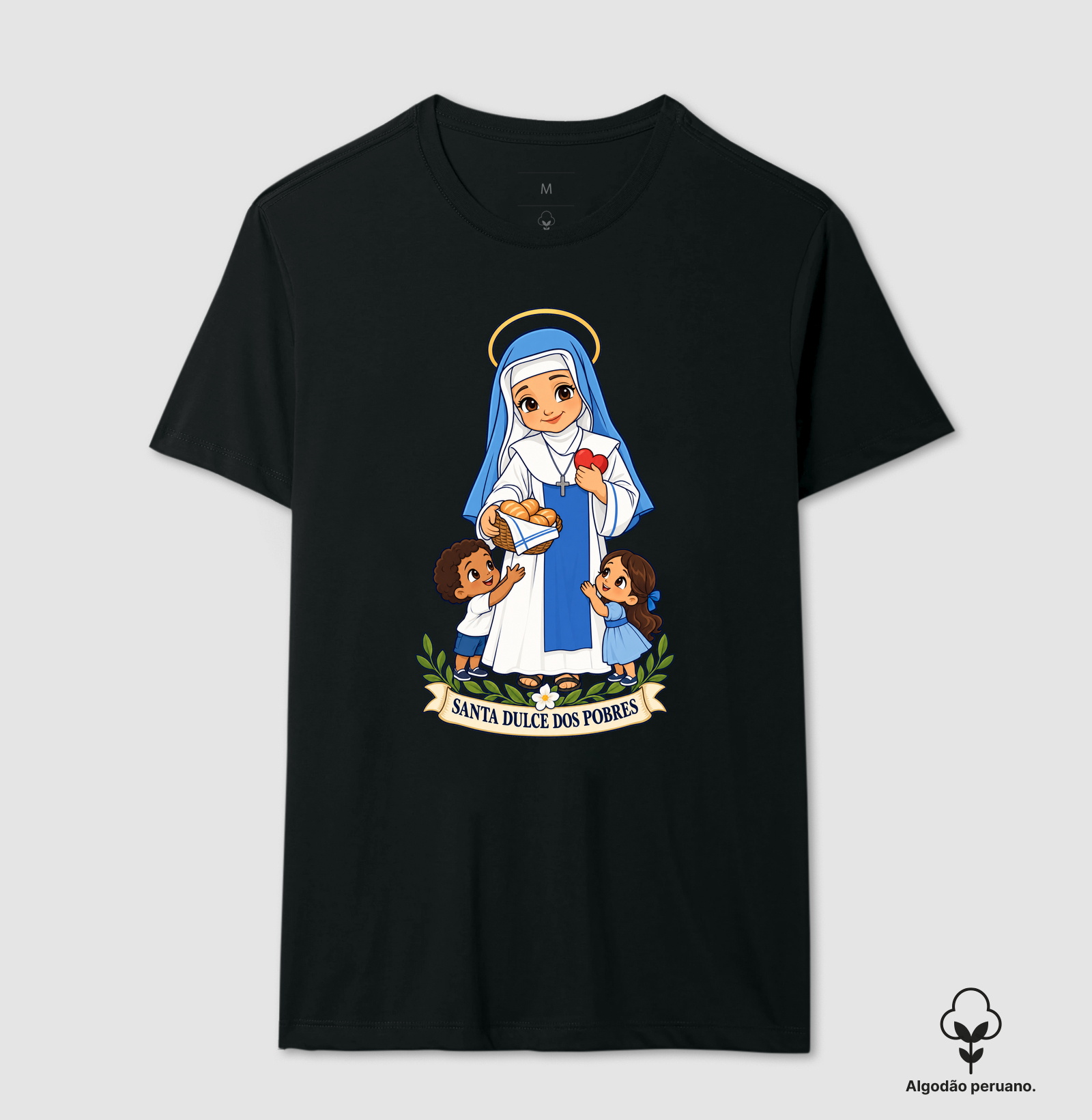 Santa Dulce dos Pobres estilo chibi - Camiseta Algodão Peruano