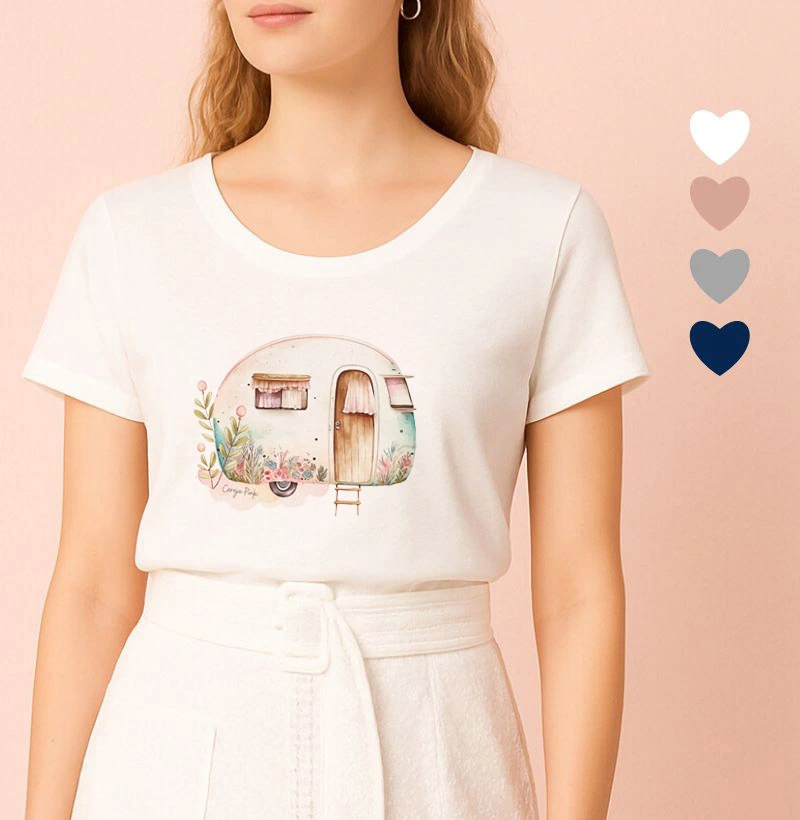 Camiseta Feminina Ilustrada Trailer Flores