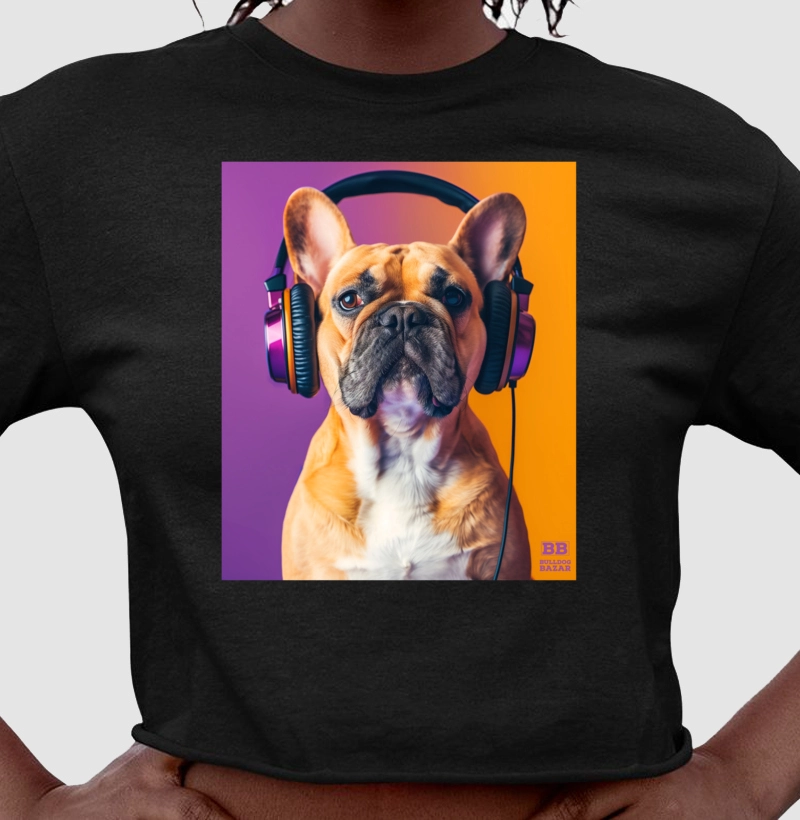 Camiseta Cropped Bulldog Frances "Headphones 2"