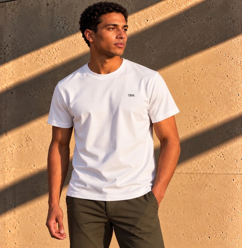 TRM Timeless Premium White Black Logo - Camiseta Algodão Peruano