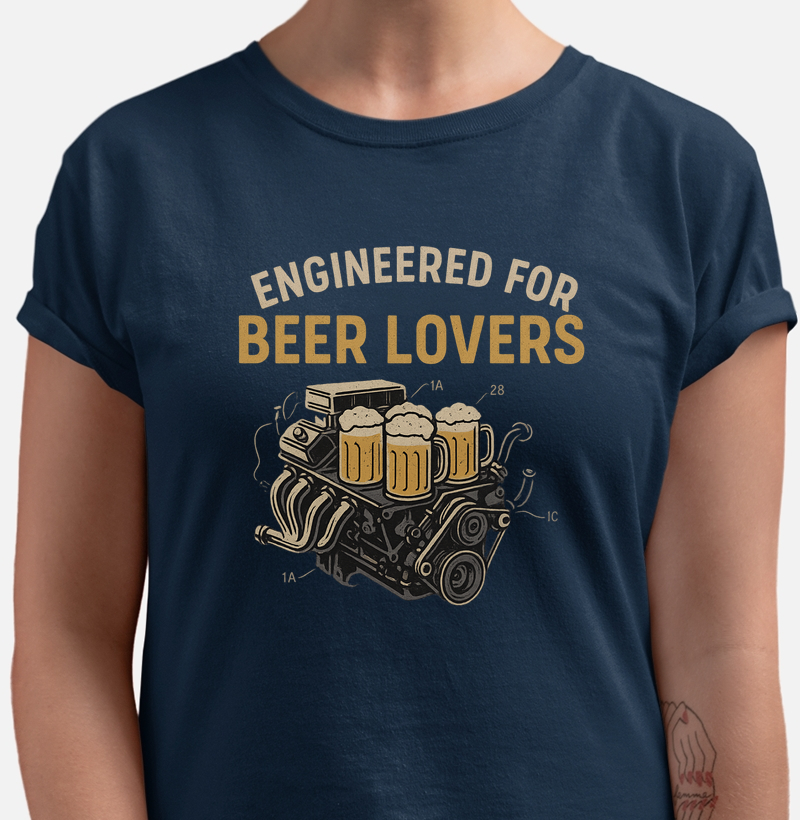 Camiseta Engineered for Beer Lovers Motor e Cerveja Artesanal