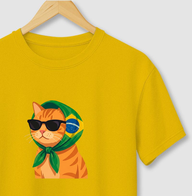 feminina de futebol estampa "gato do brasil" joga bonita