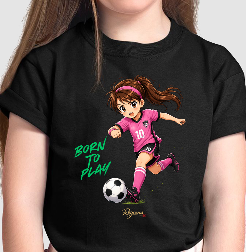 Camiseta Infantil, Menina, Juvenil Futebol "Mini Craque Mangá" - Algodão 100% 