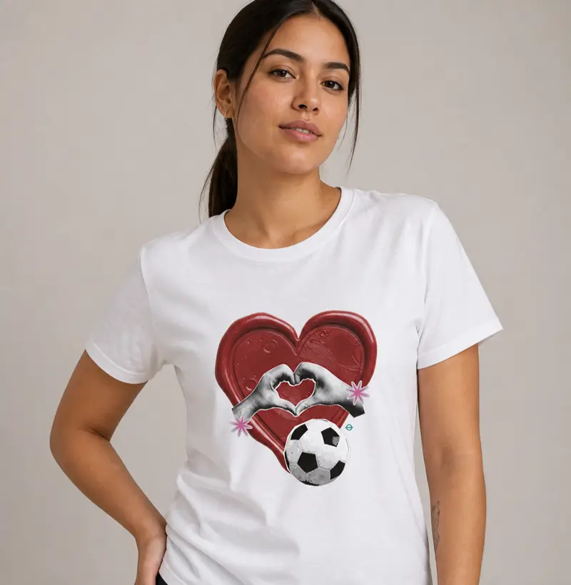 feminina de futebol estampa "selo de amor" joga bonita