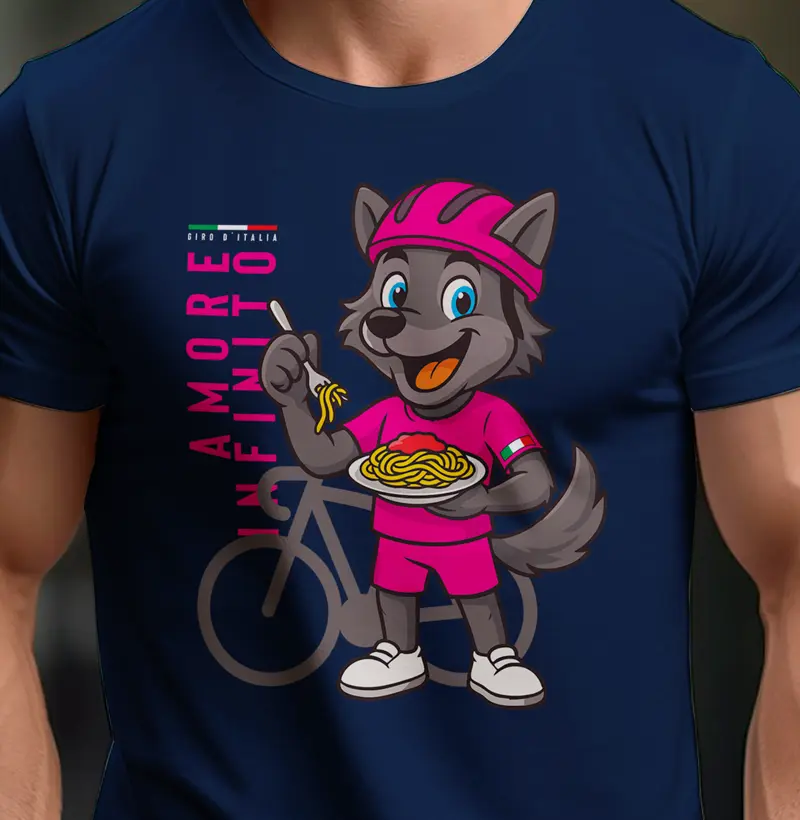 Mascote ciclista e macarrão