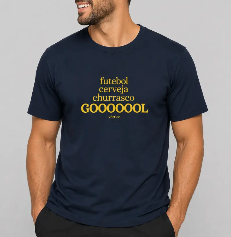 T-shirt - Futebol, cerveja, churrasco e gol