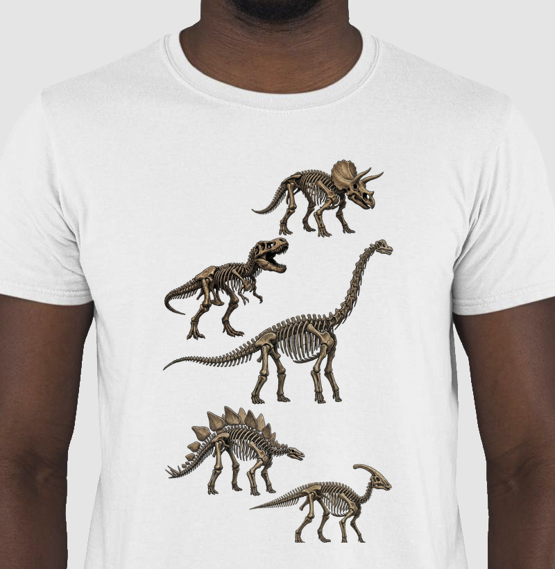 Camiseta Dinossauro Fósseis Algodão Premium Dinoloco