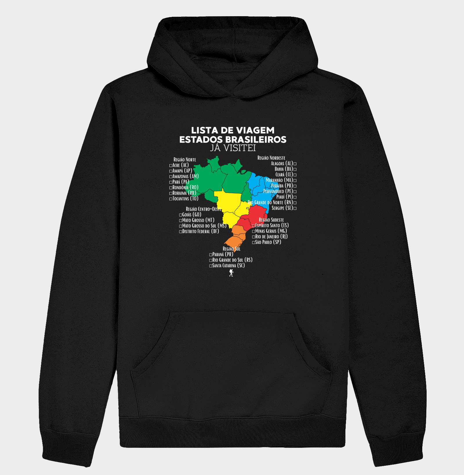 Camiseta Lista de Viagem Estados Brasileiros Ja Visitei | Mapa Brasil Auto Personalizavel | Colecao Personalizaveis - Hoodie Moletom