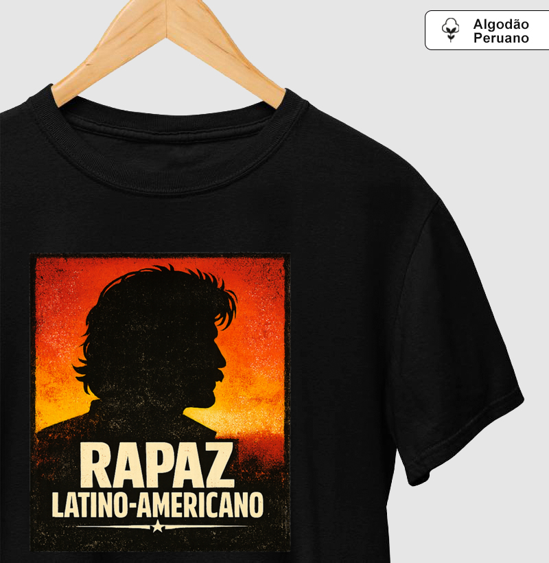 Camiseta Rapaz Latino-Americano. Coleção Música. Masculina e Feminina. Algodão Peruano.