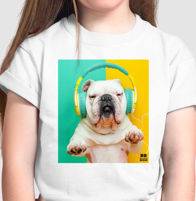 Camiseta Infantil Bulldog Ingles "Headphones 2"