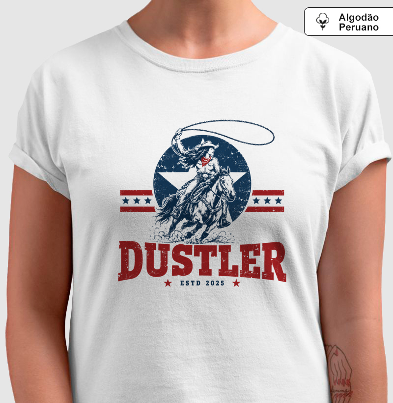 Baby Look Feminina Country Dustler Cowgirl Rodeo Est. 2025 Algodão Peruano Premium