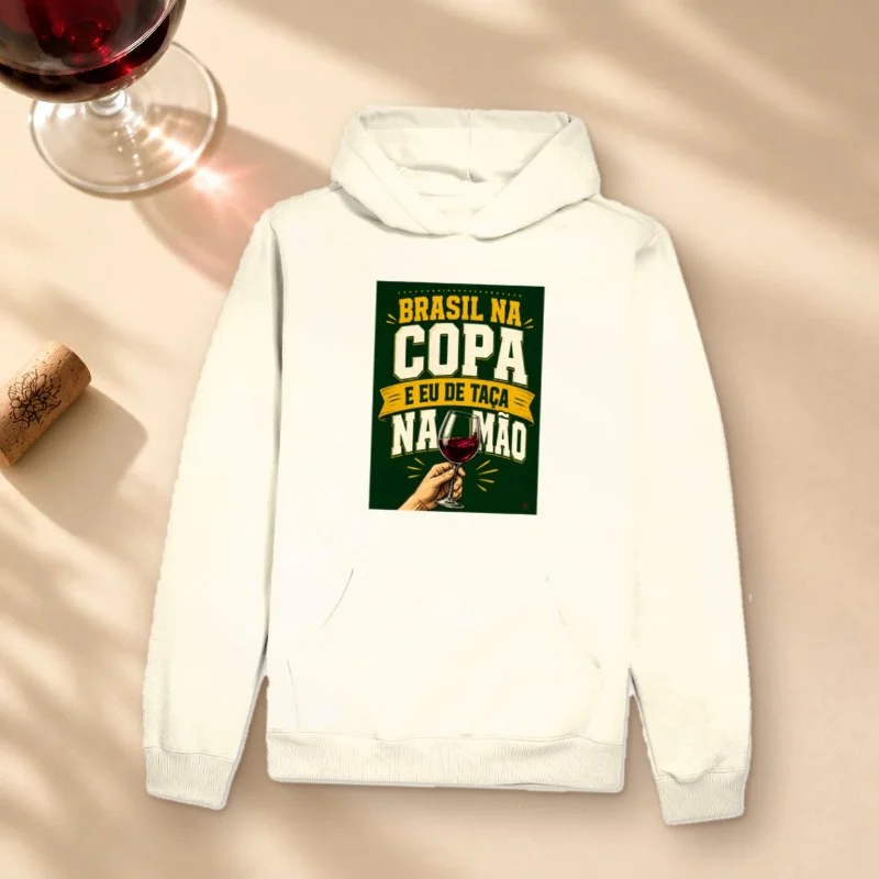 Hoodie Moletom Vinho - Brasil na Copa, Eu de Taça na Mão - Hoodie Moletom