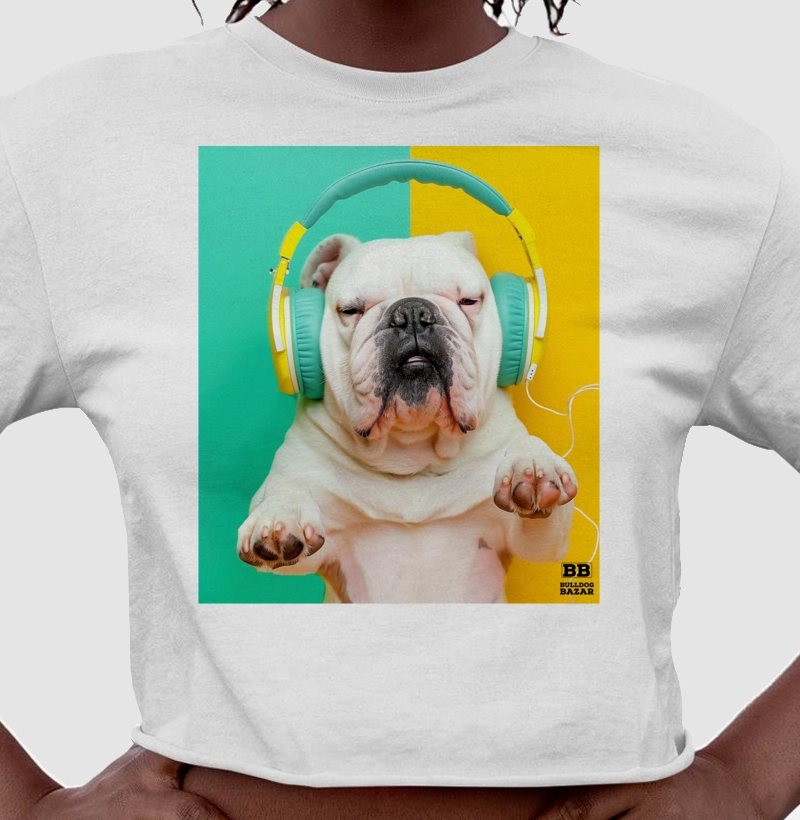 Camiseta Cropped Bulldog Ingles "Headphones 2"