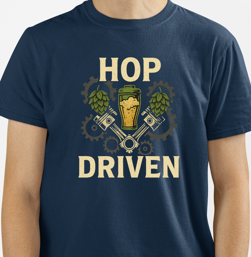 Camiseta Hop Driven – Engrenagens, Pistões e Chope