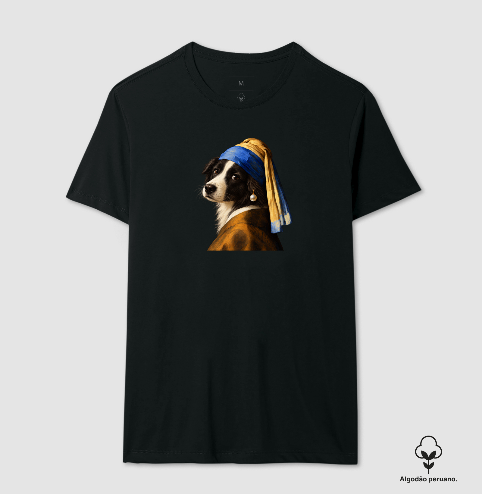 Moça De Brinco de Pérola Canina - Camiseta Algodão Peruano