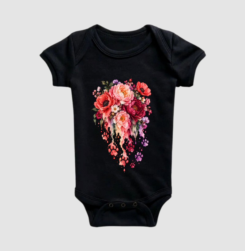 Flores e Patas em Aquarela - Body Infantil
