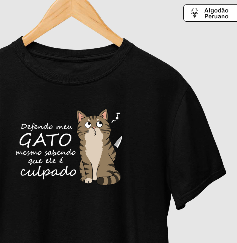 Defendo meu Gato - Camiseta Algodão Peruano
