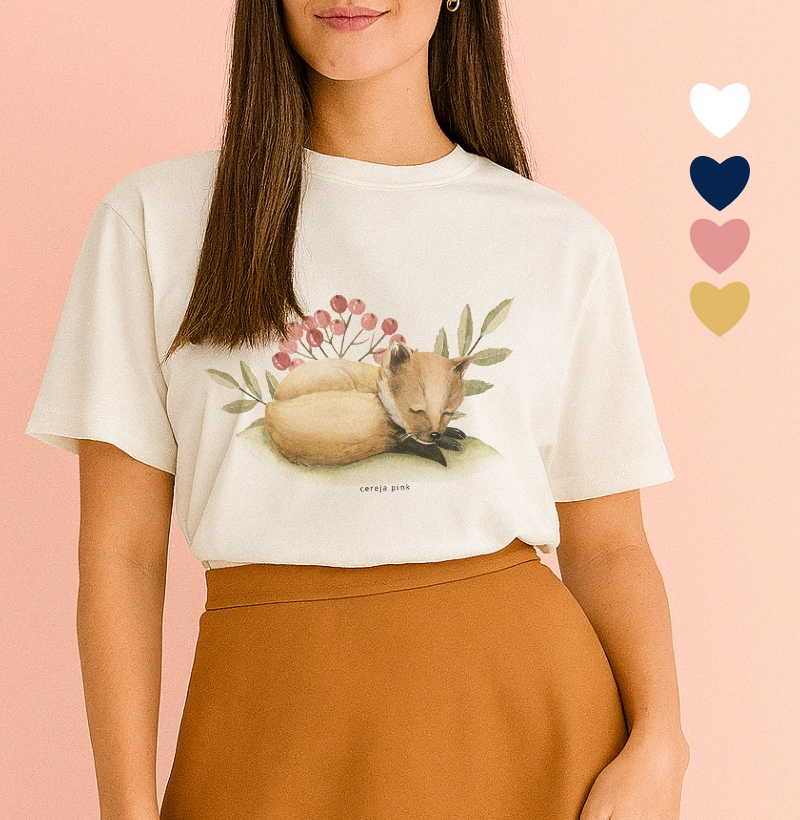 Camiseta Feminina Ilustrada Raposinha Sono