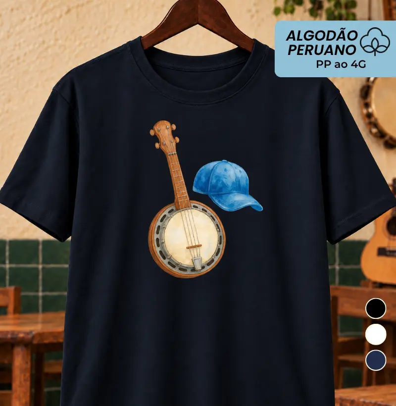 Banjo e boné - Camiseta Algodão Peruano