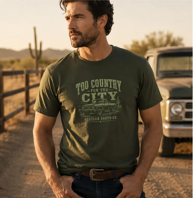 Camiseta Country Masculina Too Country For The City Algodão Peruano Rustler South Co.