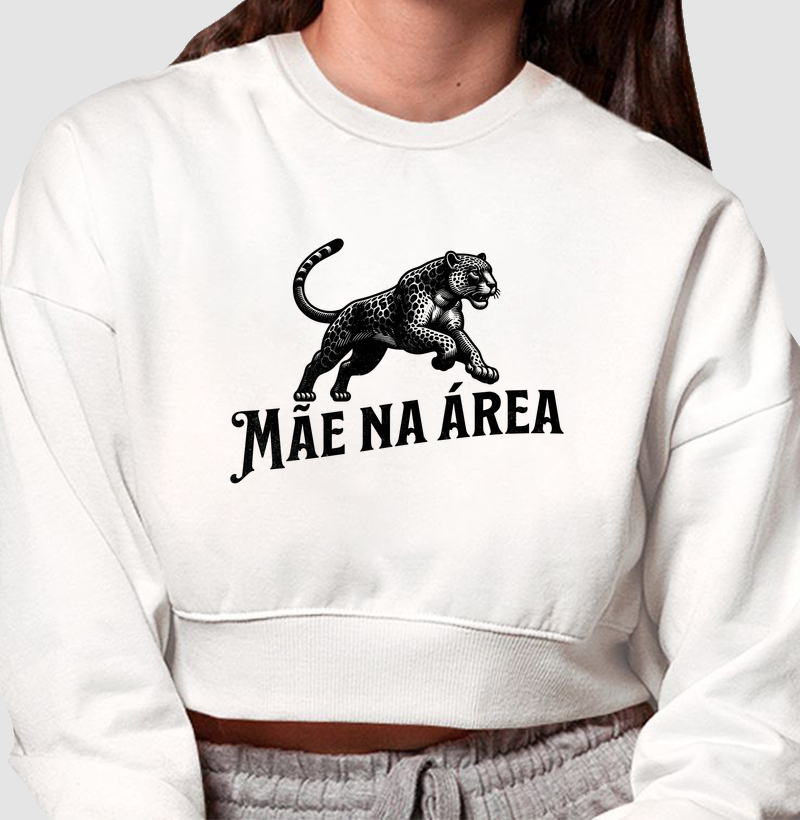 Moletom cropped Mãe na Área - Algodão Premium - ilustração preta