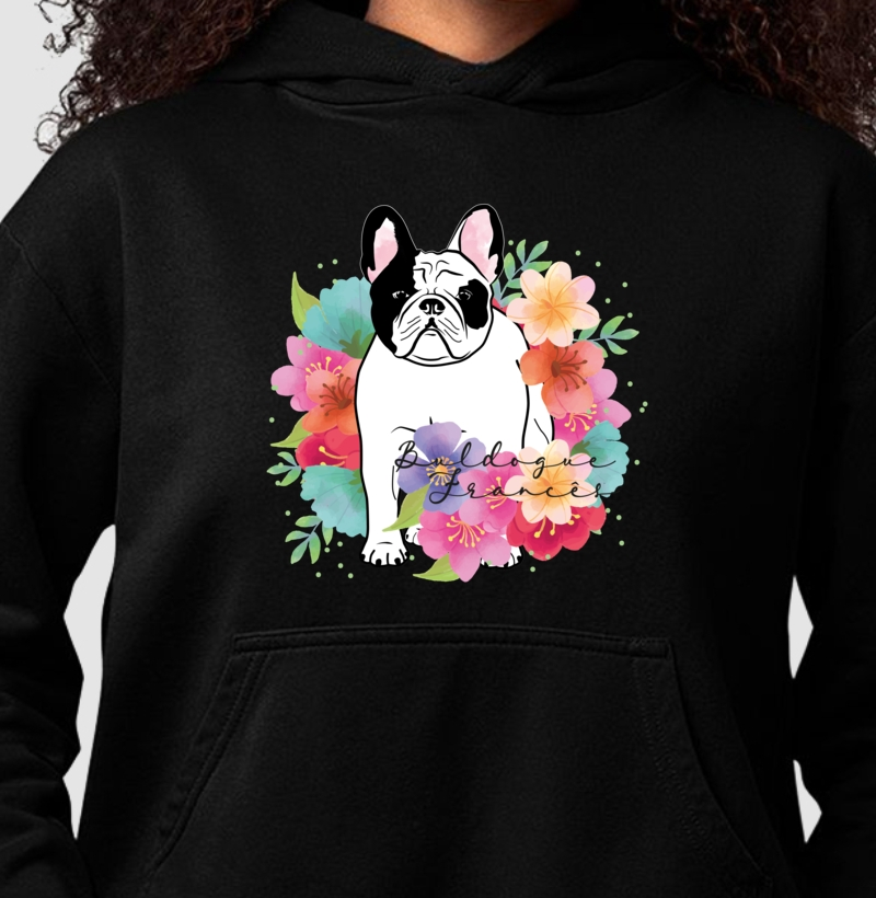 Hoodie Moletom Buldogue Francês Floral