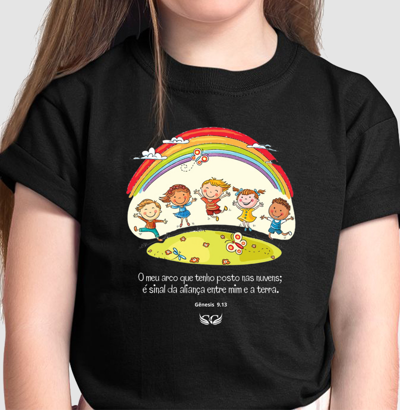 Camiseta Infantil O meu arco nas nuvens é sinal da minha aliança.