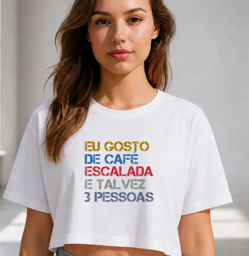Camiseta Cropped Falésia & Magnésio | Café, Escalada & Pouca Gente